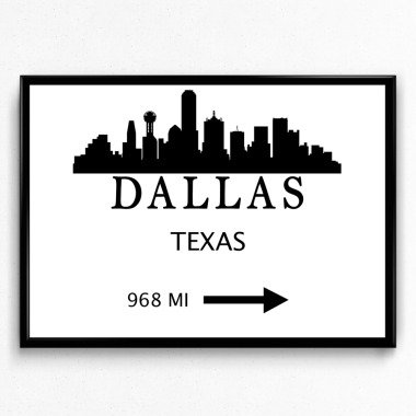 Dallas Texas Modernes Plakat. Meilenstein-standort-Schild-Druck