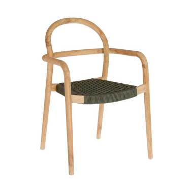 Design Stühle aus Eukalyptusholz und Kordel Geflecht Armlehnen (4er Set)