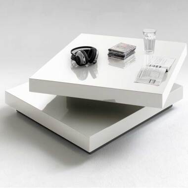 Designercouchtisch mit drehbarer Tischplatte Weiß Hochglanz