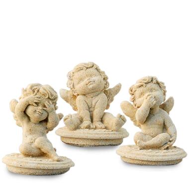 Grabfigur in Beige & Schutzengel Figuren Set aus Steinguss Trio Angelo / Sand