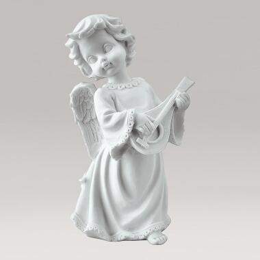 Grabfigur mit Statue & Marmorguss Skulptur Engel mit Laute Angeloi Musica