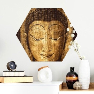 Hexagon-Alu-Dibond Bild Smiling Buddha