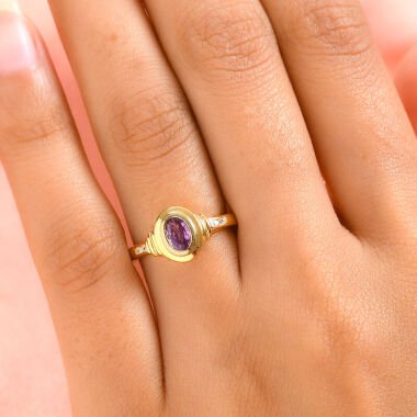 Rosa Saphir und Zirkon-Ring  925 Silber vergoldet