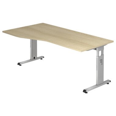 Schreibtisch , Eiche , Metall , Freiform , C-Form , 100x65-85 cm , höhenverstel