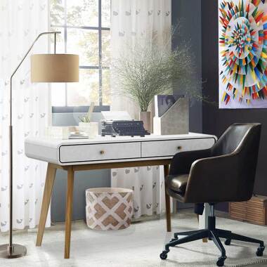 Skandi Design Schreibtisch in Weiß und Holz Naturfarben 120 cm breit