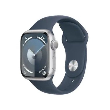 Sportuhr & Apple Watch Series 9 GPS 41mm Aluminium Silber Sportarmband Sturmblau M/L