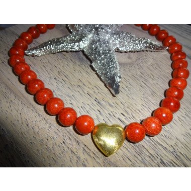 Traumhaft Schöne Rote Schaumkorallen-Kette Mit Gold Herz, Rote Perlenkette