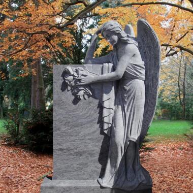 Urnengrabstein mit Statue & Urnengrabstein mit Engel Figur Granit Florencia