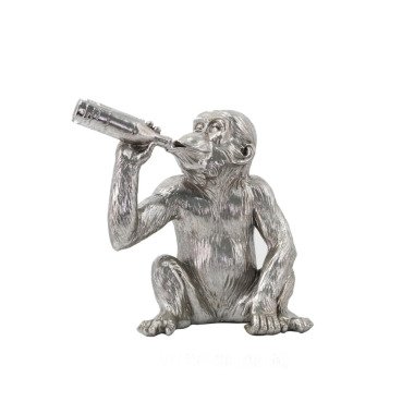 Dekofigur Affe DRINKING 19 cm silberfarbig