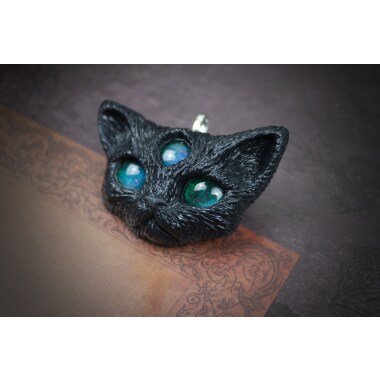 Dreiäugige Katze Halskette, Halloween, Fasching, Demon Kitty, Grufti