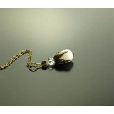 Edelsteinschmuck aus Bronze & Kette Jade Edelstein Perle Tropfen Weiß Bronze
