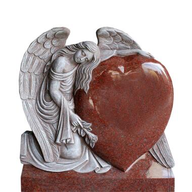 Engel Skulptur & Romantischer Herz Grabstein mit Engel Statue Meriana