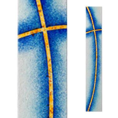 Glas Dekoelement für Grabstein in Blau mit Kreuz Glasstele S-15 / 10x60cm