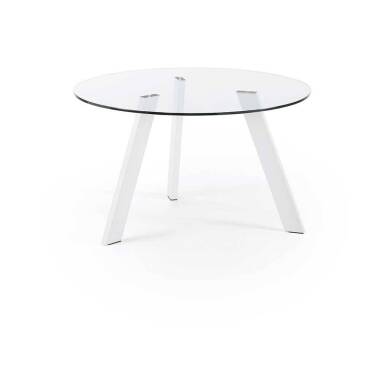 Glas Tisch rund 3-Fußgestell aus weißem Stahl