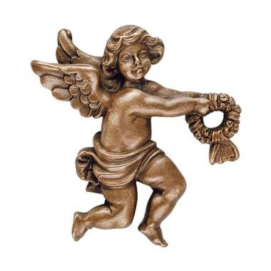 Kleine Wandfigur Engel mit Kranz Angelo Gara rechts / Bronze braun