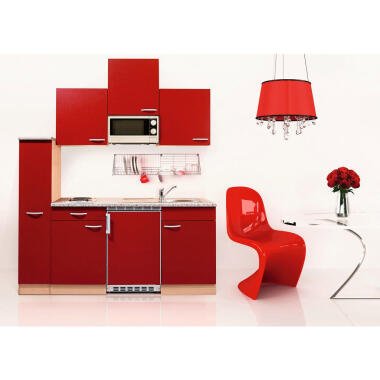 Respekta Küchenblock Singleküche , Rot, Buche , Kunststoff , 1,1 Schubladen