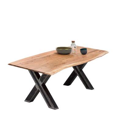 Tisch Massivholz Baumkante aus Akazie und Metall Industry und Loft Stil
