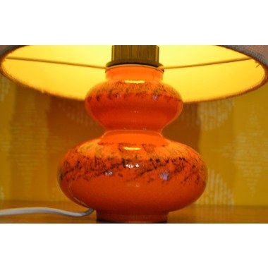 Vintage Tisch Lampe Keramik Orange Mit Textil Lampenschirm 70Er Jahre Mid
