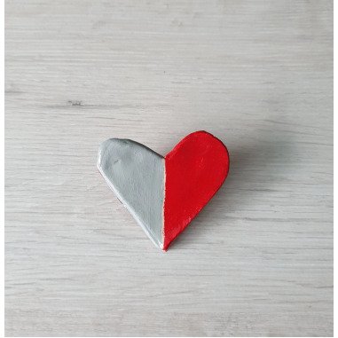 Ansteckschmuck aus Keramik & Brosche Herz Rot/Grau, Damenschmuck Herz