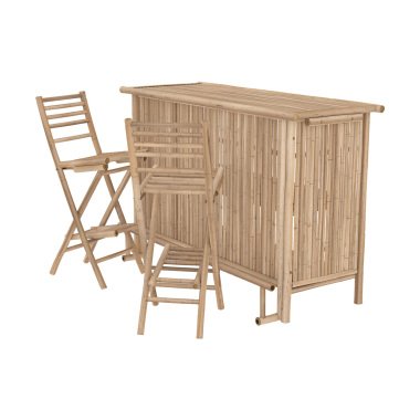 Bar und Set aus 2 Garten-Barstühlen aus Bambus
