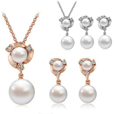 Brautschmuck Set aus Silber & Halskette + Ohrstecker Ohrringe Set vergoldet Silber Perlen und