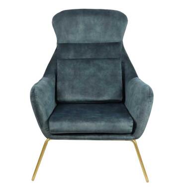 Design Armlehnsessel & Ausgefallener Sessel aus Samtvelours Blau Metall