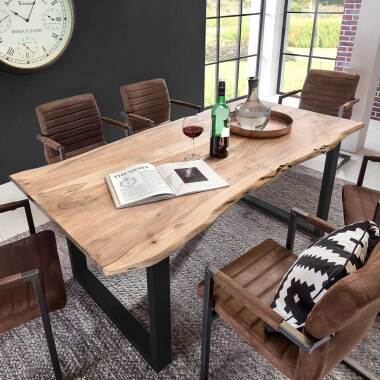 Designtisch aus Massivholz & Baumkantentisch aus Akazie Massivholz und