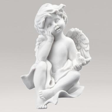 Engel Figur aus Marmorguss & Sitzender Engel Skulptur aus Marmorguss Träumender