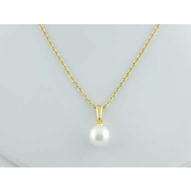 Kette Halskette Gold-Weiss Perlen Perle Rund Minimalistisch 8mm Edelstahl