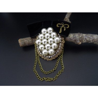 Luxus Brosche Haarklemme Perlen Schleife Vintage Handarbeit