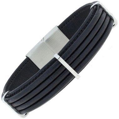 Modeschmuck Armband in Schwarz & Armband Leder schwarz mit Edelstahl 21 cm CJ