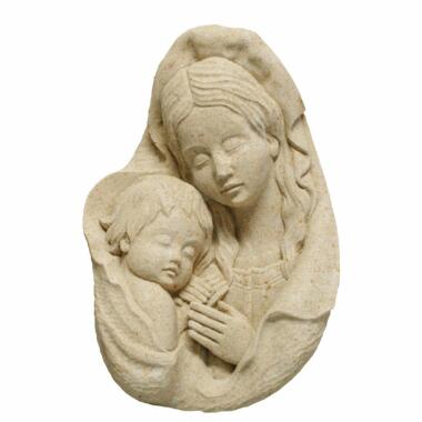 Plastisches Steinguss-Wandrelief mit Portät der Heiligen Mutter und Jesus
