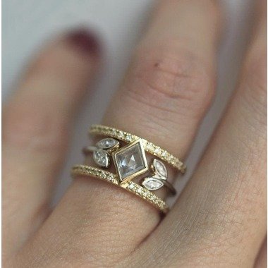 Prinzessin Diamant Ring, Kite Salt Pepper Verlobungsring, Double Diamond