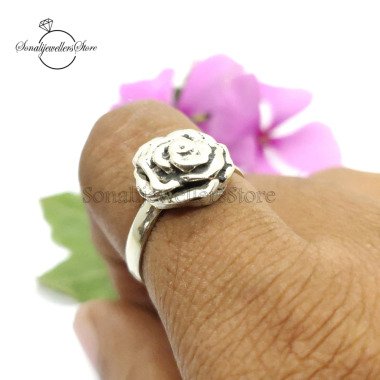 Silber Blumenring, 925 Sterling Ring, Rose
