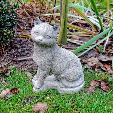 Sitzende Katzen Dekofigur aus Steinguss Skulptur