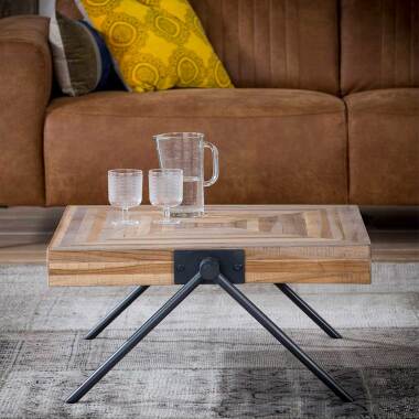 Antikbeistelltisch & Sofa Beitisch aus Teak Massivholz und Stahl Antik Finish