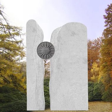 Besonderer Doppelgrabstein & Grabdenkmal mit Bronze Sonnenscheibe