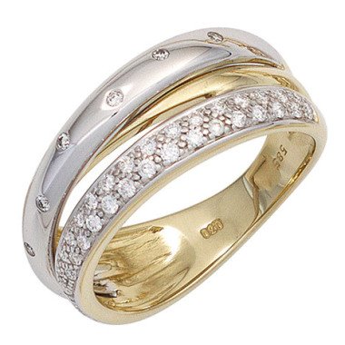 Bicolor-Ring in Silber & SIGO Damen Ring 585 Gold Gelbgold Weißgold bicolor 41 Diamanten Brillanten