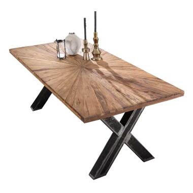 Design Tisch & Design Esszimmer Tisch aus Teak Recyclingholz und Eisen