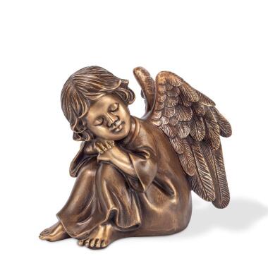 Engel Figur in Gold & Träumender Engel aus Metall als Grabdekoration zur