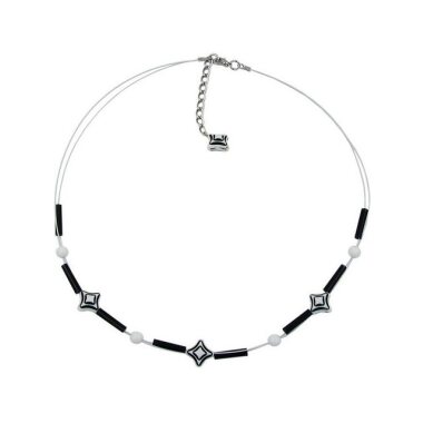 Gallay Perlenkette Drahtkette Karoperle schwarz-weiß