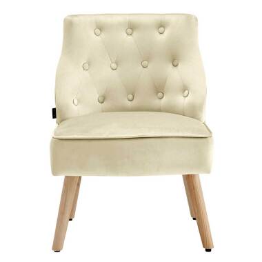 Lounge Sessel in Cremefarben Samt Knopfsteppungen