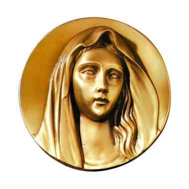 Stilvolles Madonnenrelief aus Bronze rund Schmiedearbeit Madonnenkopf