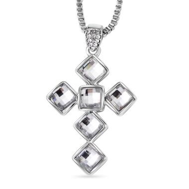 Weißer Kreuz Kristall Halskette  ca. 60 cm