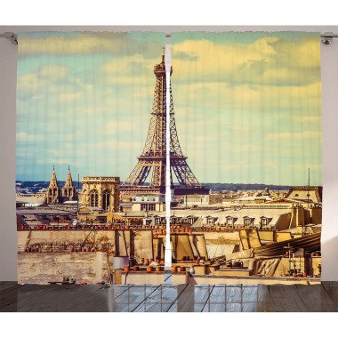 2-tlg. Vorhang-Set Eiffelturm Historisch