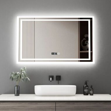 Boromal badspiegel 100x60cm mit uhr mit led