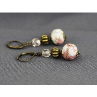 Brautschmuck mit Perlen & Ohrringe, Keramik, Perlen, Rosa, Weiß, Antik
