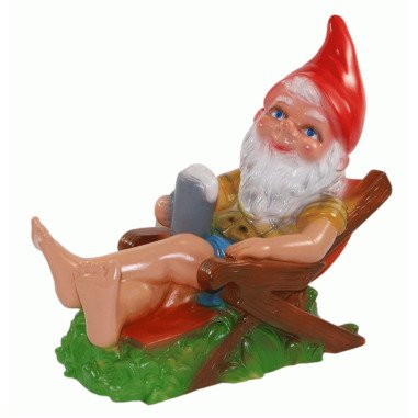 Deko Figur lustiger Zwerg H 31 cm Spaß Gartenzwerg auf Liegestuhl Gartenfigur au