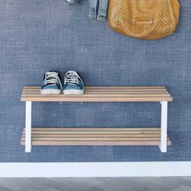Design Holzwandboard & Schuhregal aus Eiche Massivholz Weiß Stahl