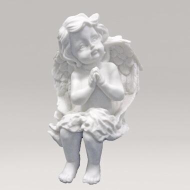 Große Engel Skulptur Grab & Marmorguss Engelfigur weiss kaufen Sitzender Engel